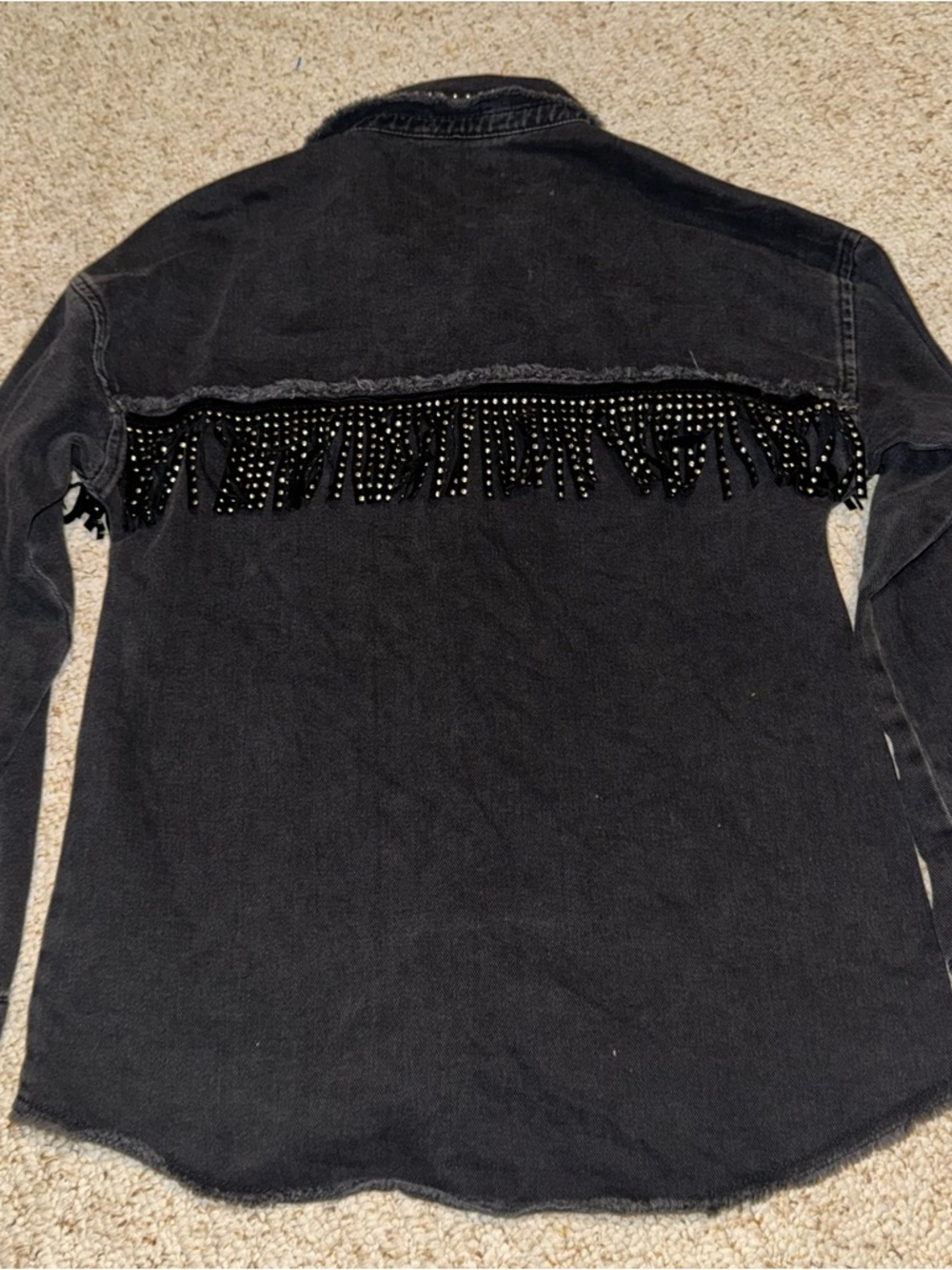 ZARA Girls Black Denim Buttun Jacket/shirt With Beaded Fringe Size 11-12 - Picture 5 of 6
